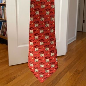 Hermes Red Silk Hippo Patterned Tie